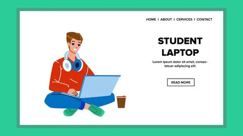 Boy Student Laptop Using For Education Vector Stock Illustration