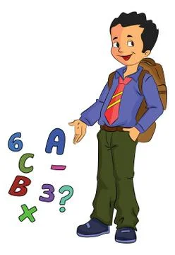 Boy Student Learning Math, illustration 스톡 일러스트