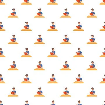 Boy student learning reading book seamless pattern Stock Illustration