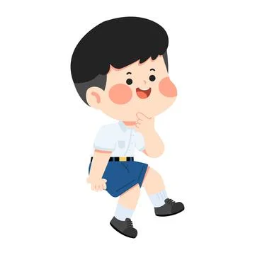 Boy student in school uniform thinking deeply Stock Illustration
