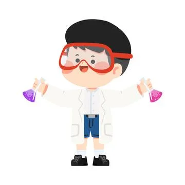 Boy Student Scientist with Beakers Stock Illustration