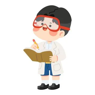 Boy Student Scientist Writing in Notebook Stock Illustration