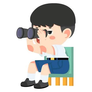 Boy student sitting with  binocular Stock Illustration