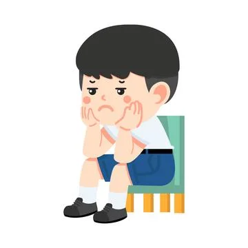 Boy student Sitting feeling bored Stock Illustration