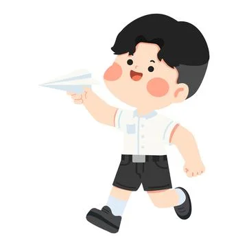 Boy student throwing paper airplane Stock Illustration