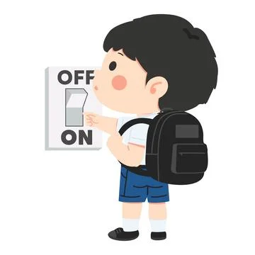 Boy Student Turning Off Light Switch Stock Illustration