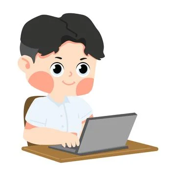Boy student using computer cartoon Stock Illustration