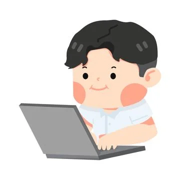 Boy student using computer pointing Stock Illustration