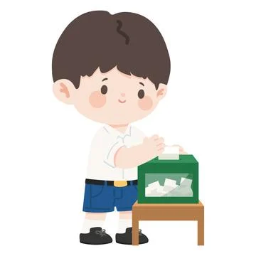 Boy Student Voting At The Ballot Box 스톡 일러스트
