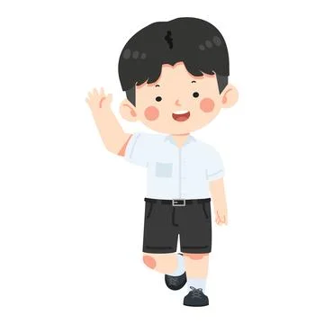 Boy Student Waving Hand Saying Hello With Smile Stock Illustration