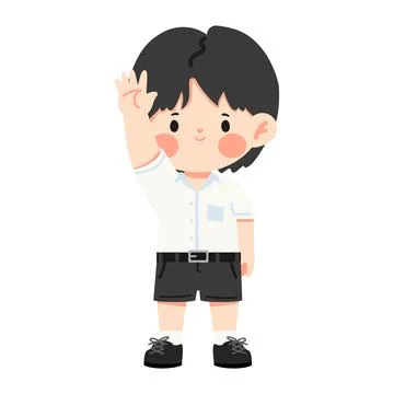 Boy Student Waving Hello Friendly Greeting Stock Illustration