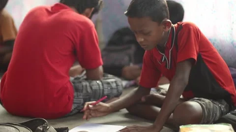 Boy students diligently study, in a village school in Bengal, India. Stock Footage 65784067