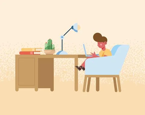 Boy studing scene Stock Illustration
