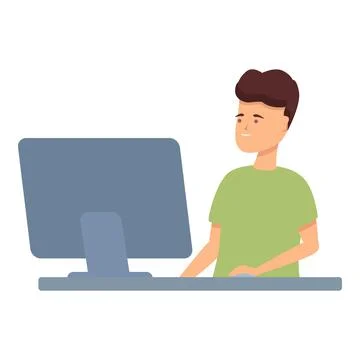 Boy study icon cartoon vector. Internet class Stock Illustration