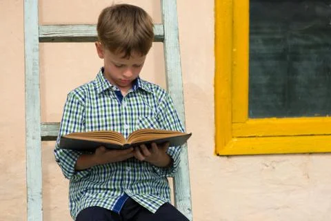 Boy studying book Stock Photos