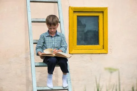Boy studying book Stock Photos