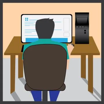 Boy studying in computer Illustrazione stock