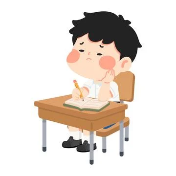 Boy Studying At Desk With Bored Expression イラスト素材