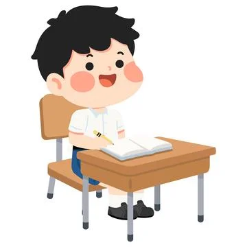 Boy Studying at Desk Focused Learning Stock Illustration