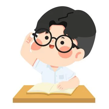 Boy Studying at Desk With Open Book 스톡 일러스트