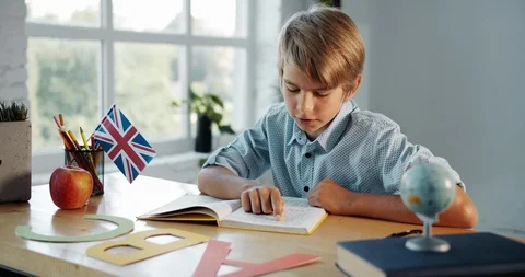 Boy Studying English in Classroom Vidéo 115308015