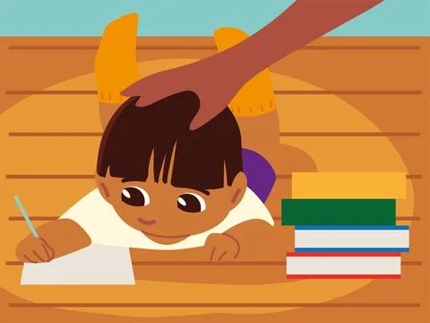 Boy studying at home Stock Illustration