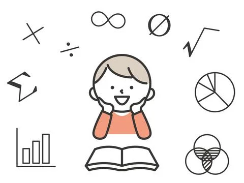 Boy Studying Math. Cute and Simple Illustration Stock Illustration