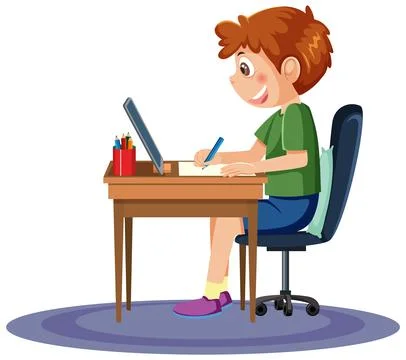 A boy studying online with tablet Stock Illustration