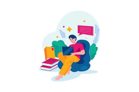 Boy studying online using tablet Stock Illustration