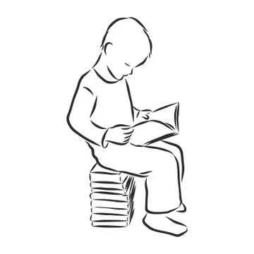 Boy studying with reading book. Back to school concept. Continuous line drawi Illustrazione stock