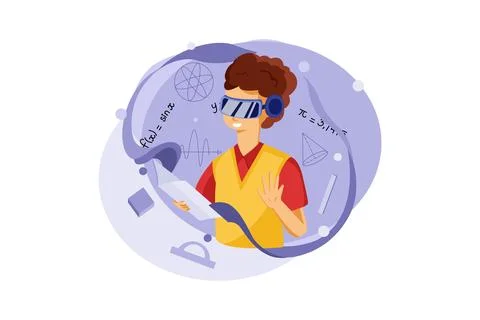 Boy Studying Using Virtual Reality Tech Stock Illustration