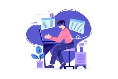 Boy Studying Using Virtual Reality Tech Stock Illustration