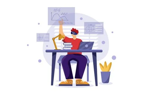 Boy studying using VR tech Stock Illustration