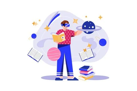 Boy studying using VR tech Stock Illustration
