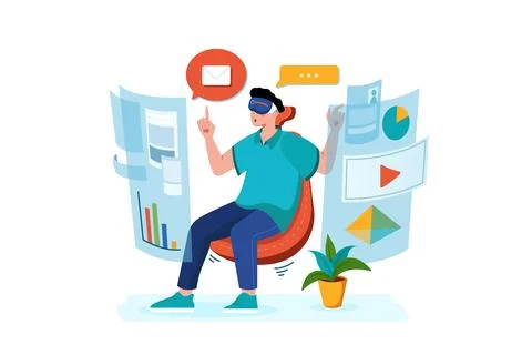 Boy studying using VR tech Stock Illustration