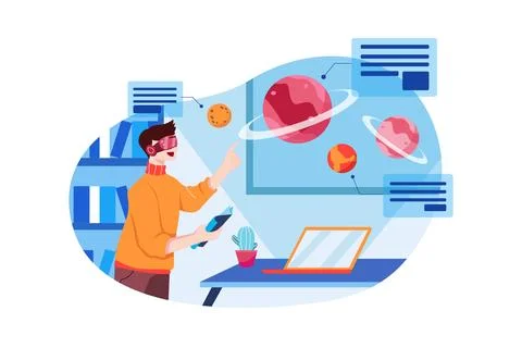 Boy Studying Using VR Tech Stock Illustration