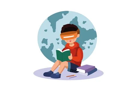Boy studying using VR tech Stock Illustration