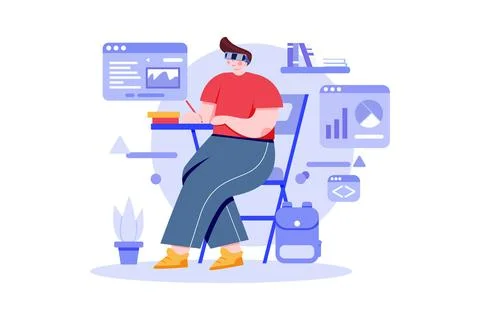 Boy Studying Using VR Tech Stock Illustration