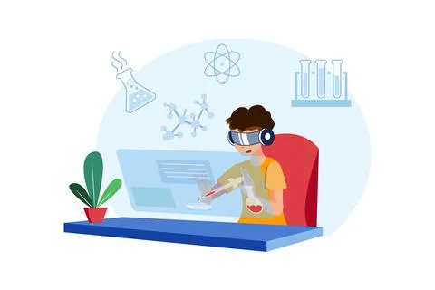 Boy Studying Using VR Tech Stock Illustration
