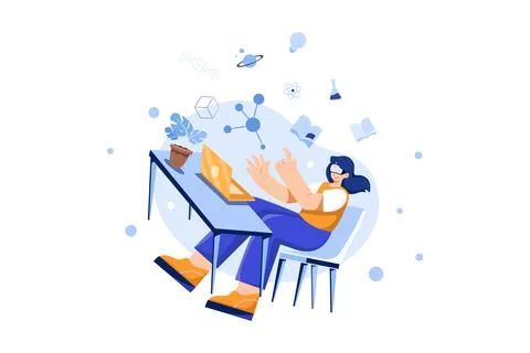 Boy studying using VR tech Stock Illustration