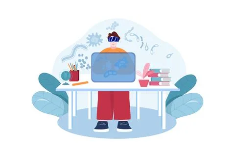 Boy Studying Using VR Tech Stock Illustration