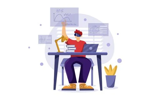 Boy Studying Using VR Tech Stock Illustration