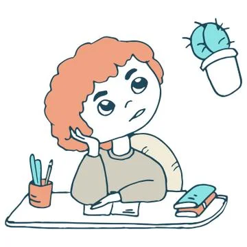 Boy studying on white isolated backdrop. Stock Illustration