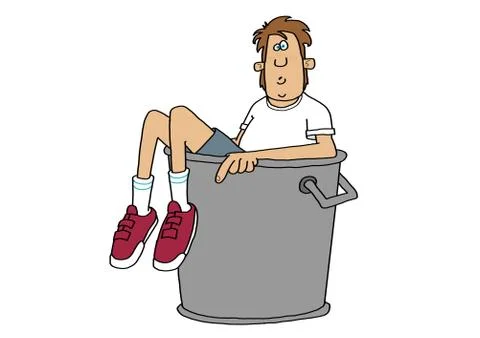 Boy stuffed in a garbage can Illustrazione stock