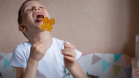 A boy with a sugar candy on a stick Stock Footage 78487374