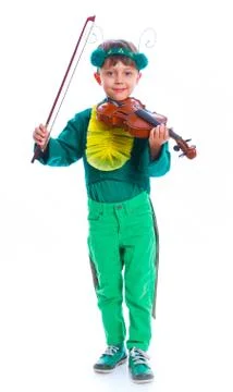 Boy in a suit of grasshopper Stock Photos