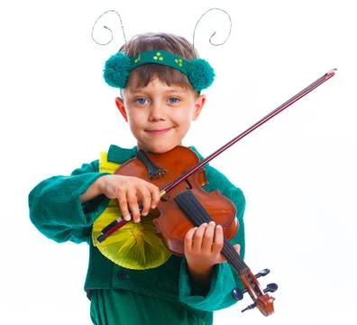 Boy in a suit of grasshopper Stock Photos