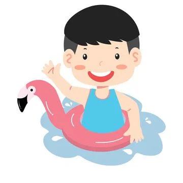 Boy Summer flamingo float ring Stock Illustration