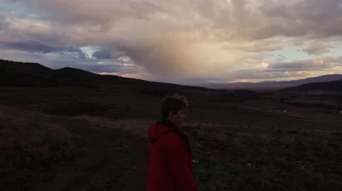 Boy at sunset Stock Footage 61429163