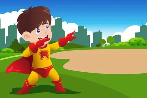 Boy in superhero costume Stock Illustration